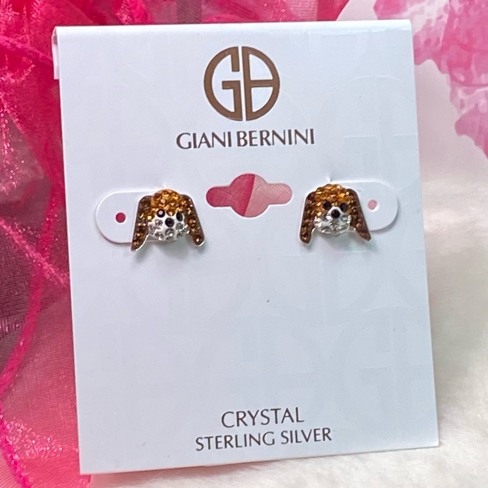 NWT GIANI BERNINI .925 STERLING SILVER CRYSTAL DOG FACE EARRINGS